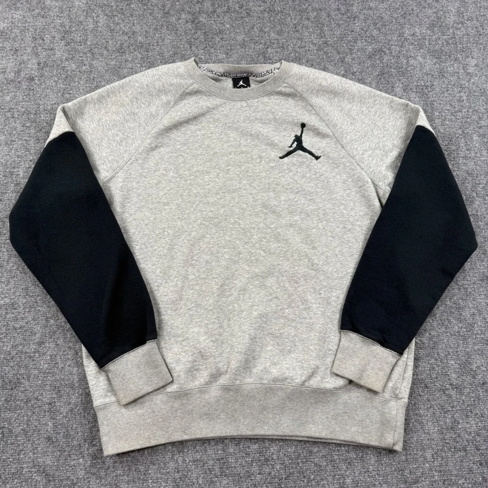 Jordan Sweatshirt Large Gray Black Jumpman Raglan Fleece‎ 689002-064 Men's